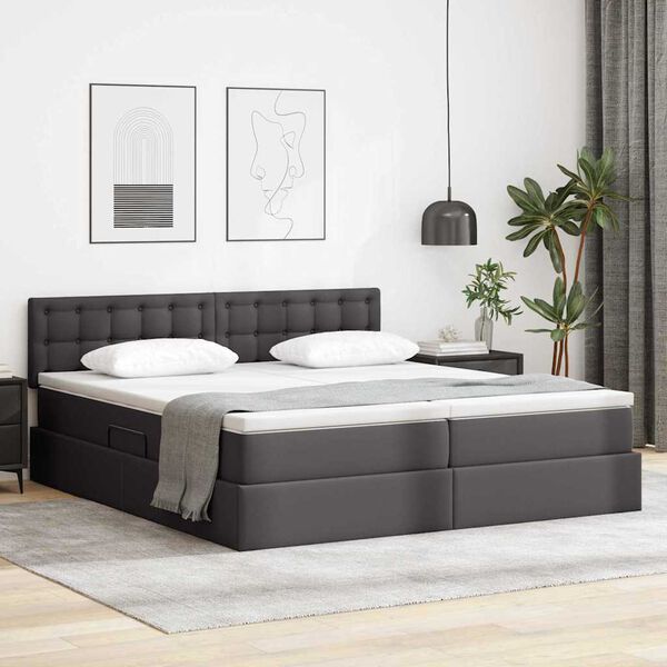 vidaXL Letto con contenitore e LED Grigio 200 x 200 cm Pelle Sintetica