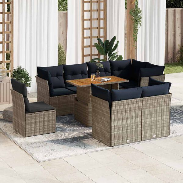 vidaXL Set Divano da Giardino 9 pz con Cuscini Grigio in Polyrattan