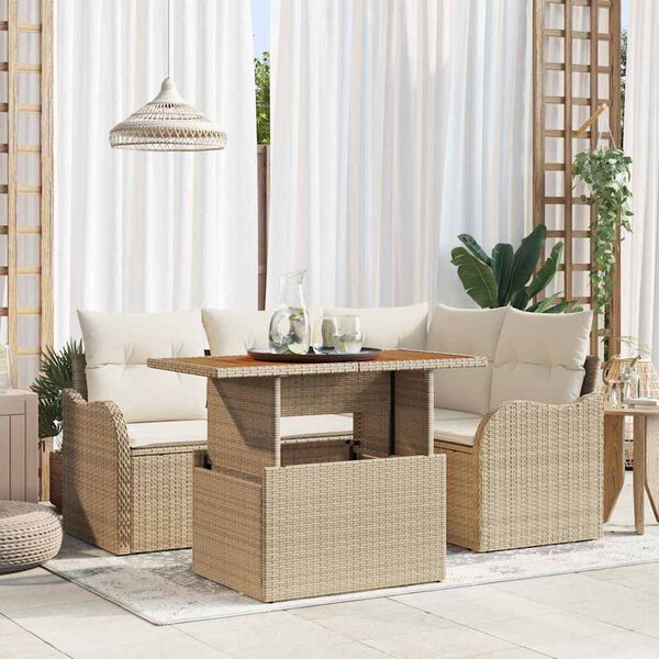 vidaXL Set Divano da Giardino 5 pcs Beige e Crema polyrattan