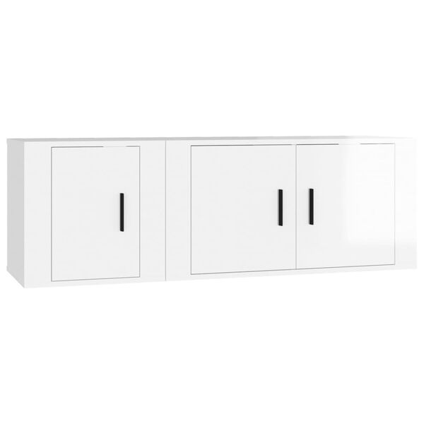 vidaXL Set di Mobili Porta TV 2 pz Bianco Lucido in Legno Multistrato