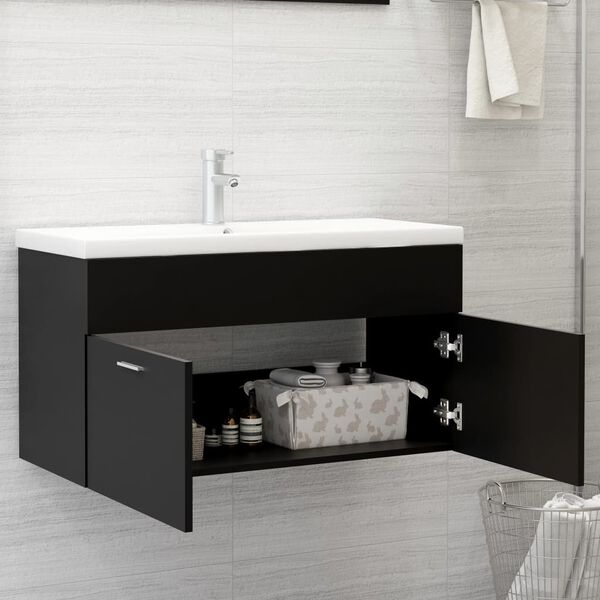 vidaXL Mobile Sottolavabo Nero 90x38,5x46 cm in Legno Multistrato