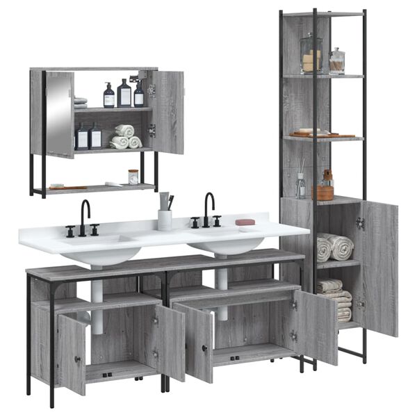 vidaXL Set Mobili da Bagno 4 pz Grigio Sonoma in Legno Multistrato