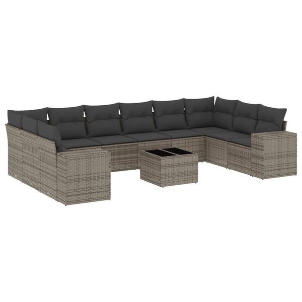 vidaXL Set Divani da Giardino 11 pz con Cuscini in Polyrattan Grigio