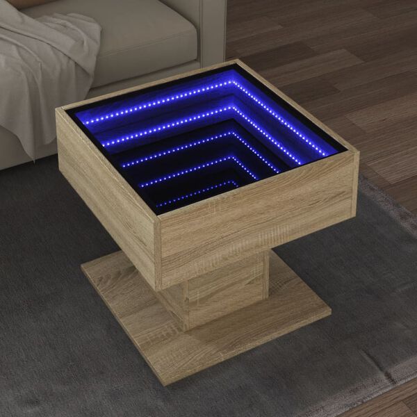 vidaXL Tavolino Salotto con LED Rovere Sonoma 50x50x45 cm Multistrato
