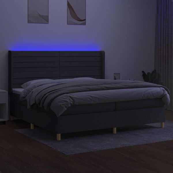 vidaXL Letto a Molle Materasso e LED Grigio Scuro 200x200cm in Tessuto