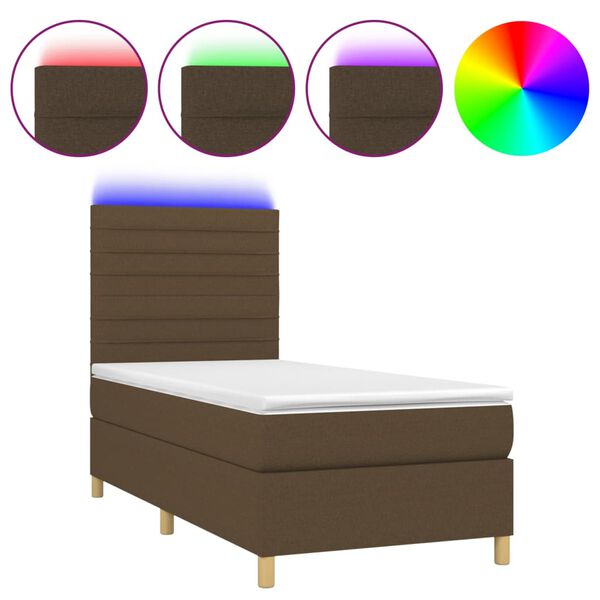 vidaXL Letto a Molle Materasso e LED Marrone Scuro 80x200cm in Tessuto