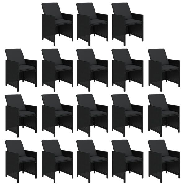 vidaXL Set da Pranzo per Giardino 19 pz con Cuscini in Polyrattan Nero