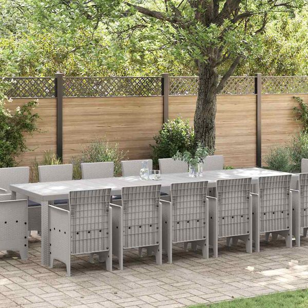 vidaXL Set da Pranzo per Giardino 15 pcs Grigio chiaro Rattan Polt
