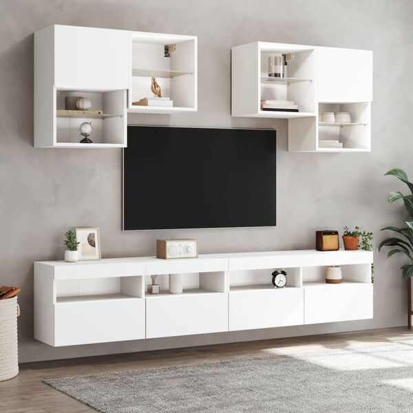 vidaXL Set Mobili TV a Muro 6 pz con Luci LED Bianco