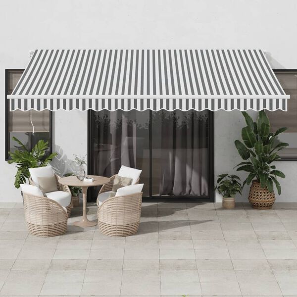vidaXL Tenda da Sole Retrattile Manuale Antracite e Bianco 450x350 cm