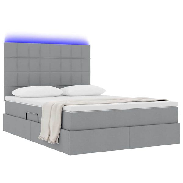 vidaXL Letto con contenitore e LED Grigio chiaro 140 x 190 cm