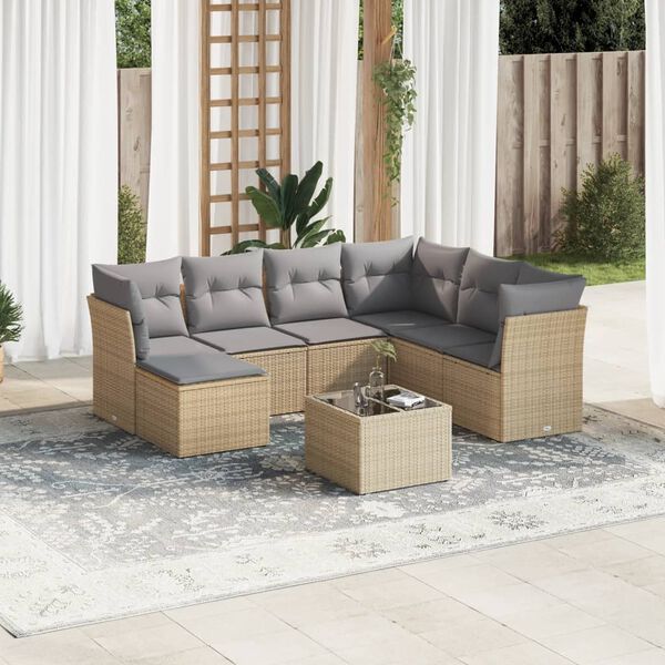 vidaXL Set Divano da Giardino 8 pz con Cuscini Beige in Polyrattan