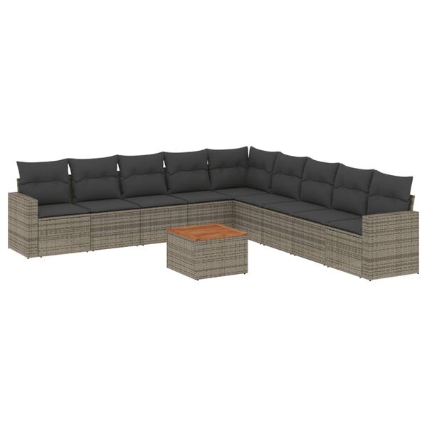 vidaXL Set Divano da Giardino 10 pz con Cuscini Grigio in Polyrattan