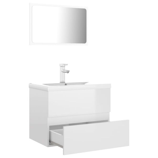 vidaXL Set Mobili da Bagno Bianco Lucido in Legno Multistrato