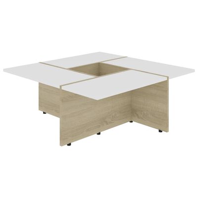 vidaXL Tavolino Bianco Rovere Sonoma 79,5x79,5x30 cm Legno Multistrato