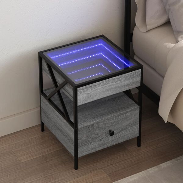 vidaXL Comodino con LED Infinity Grigio Sonoma 40x40x51 cm