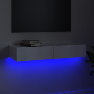 vidaXL Mobile Porta TV con Luci LED Bianco Lucido 90x35x15,5 cm