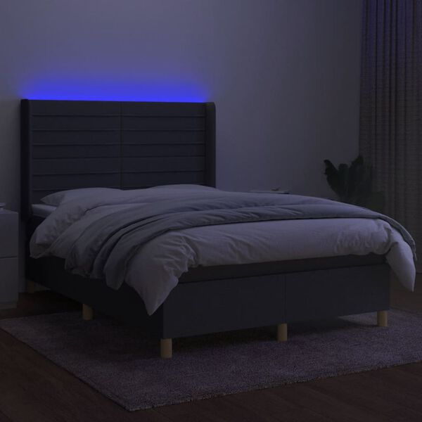 vidaXL Letto a Molle Materasso e LED Grigio Scuro 140x190cm in Tessuto