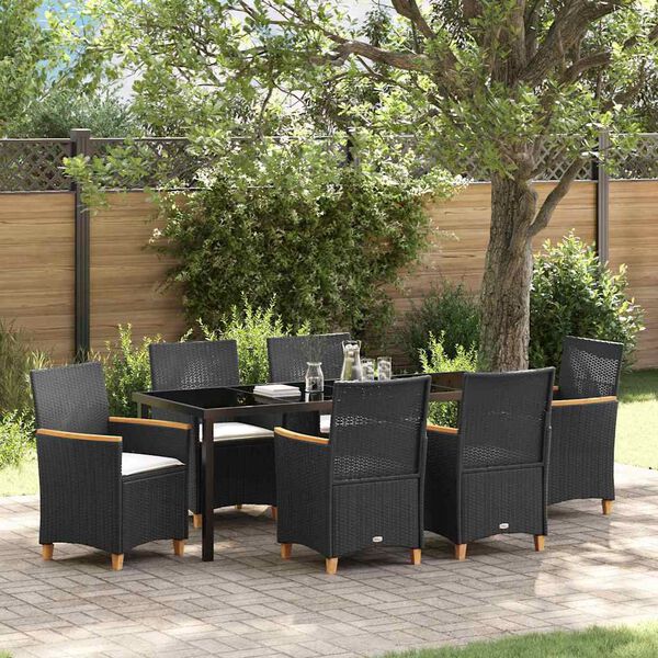 vidaXL Set da Pranzo per Giardino 7 pcs Nero polyrattan