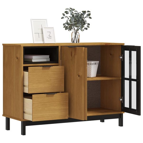 vidaXL Credenza FLAM 110x40x80 cm Anta in Vetro Massello di Pino