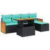 vidaXL Set Divano da Giardino 6 pz con Cuscini Nero Polyrattan Acacia