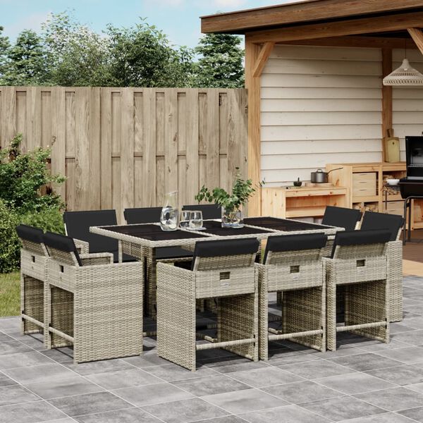vidaXL Set Pranzo Giardino 11pz con Cuscini Grigio Chiaro Polyrattan