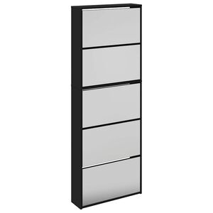 vidaXL Scarpiera con Specchio a 5 Livelli Nera 63x17x169,5 cm
