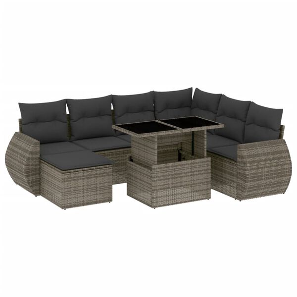 vidaXL Set Divano da Giardino 8 pz con Cuscini Grigio in Polyrattan