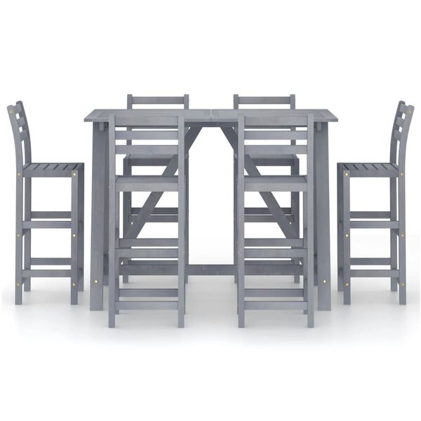 vidaXL Set da Bar da Giardino 7 pz Grigio in Legno Massello di Acacia