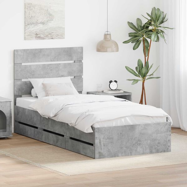 vidaXL Struttura del letto con cassetto Grigio cemento 75 x 190 cm