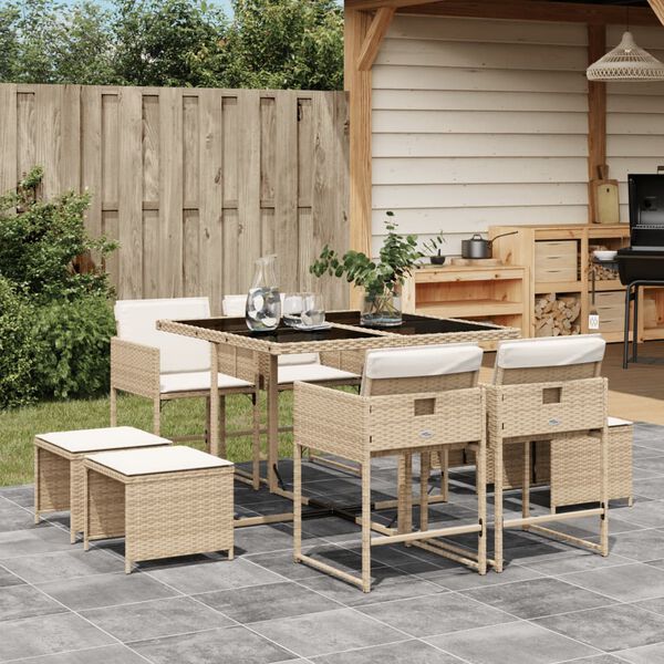 vidaXL Set da Pranzo da Giardino 9 pz con Cuscini Beige in Polyrattan