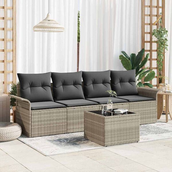 vidaXL Set di divani con cuscino 5 pcs Grigio chiaro polyrattan