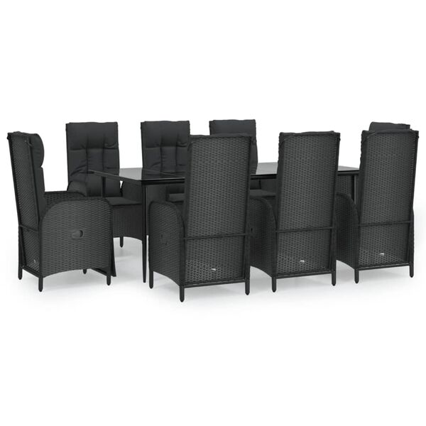 vidaXL Set da Pranzo da Giardino 9 pz con Cuscini Nero in Polyrattan