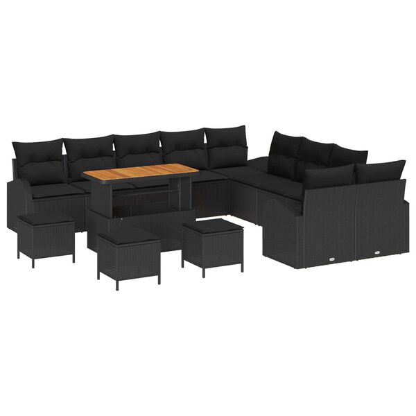 vidaXL Set Divano da Giardino con cuscino 14 pcs Nero Poly Rattan