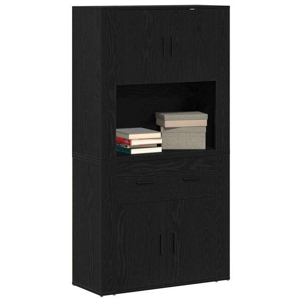 vidaXL Highboard Rovere nero 80 x 33 x 150 cm Legno multistrato