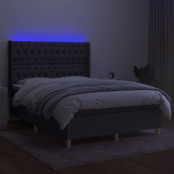 vidaXL Letto a Molle Materasso e LED Grigio Scuro 140x190cm in Tessuto