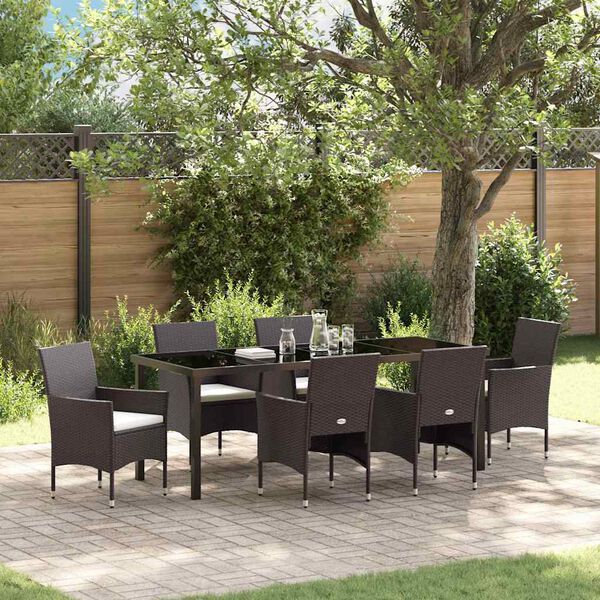 vidaXL Set da Pranzo per Giardino con cuscino 7 pcs Marrone polyrattan