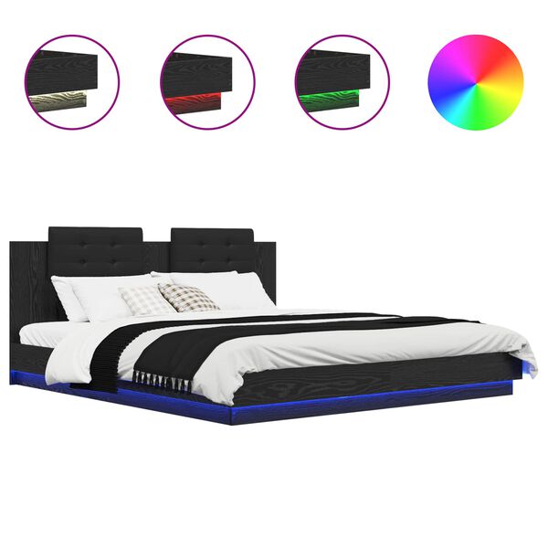 vidaXL Struttura letto con testata Rovere Nero 180 x 200 cm