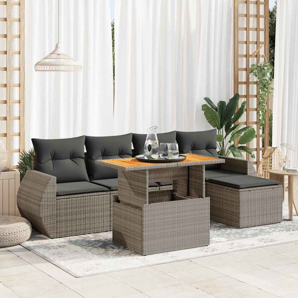 vidaXL Set Divano da Giardino 6 pz con Cuscini Grigio in Polyrattan