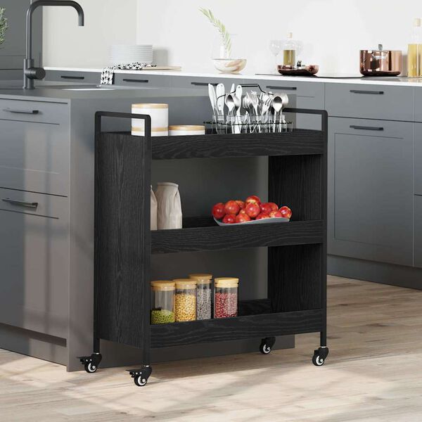 vidaXL Carrello da Cucina Rovere Nero 70 x 30 x 82 cm