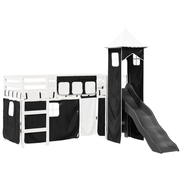 vidaXL Letto a Soppalco con Torre Bambini Bianco e Nero 80x200cm Pino