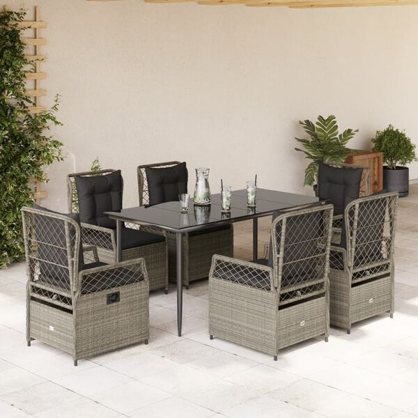 vidaXL Set da Pranzo da Giardino 7 pz Cuscini Polyrattan Grigio Chiaro