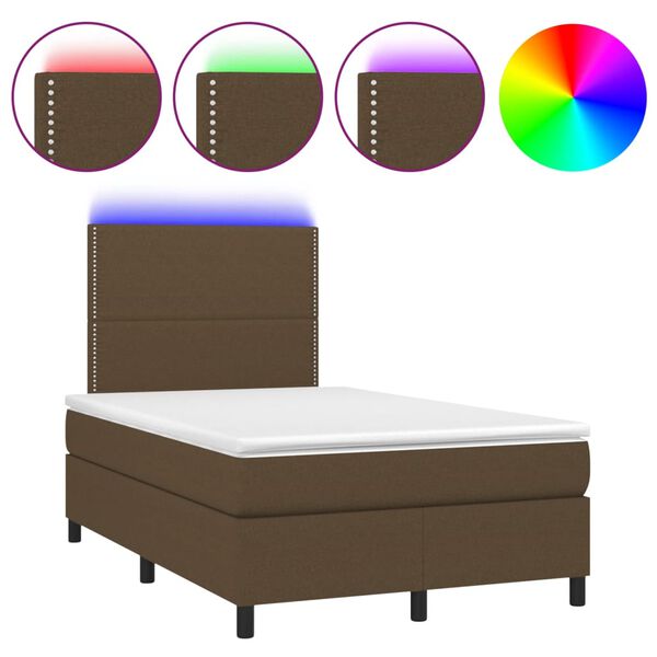 vidaXL Letto a Molle Materasso e LED MarroneScuro 120x190cm in Tessuto