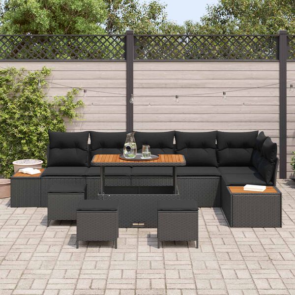 vidaXL Set Divano da Giardino 10 pcs Nero polyrattan