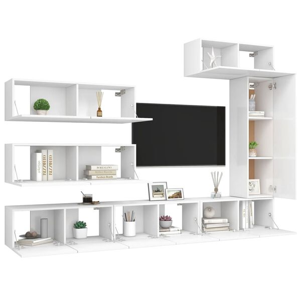 vidaXL Set di Mobili Porta TV 7 pz Bianco in Legno Multistrato