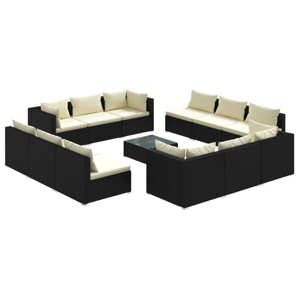 vidaXL Set Divani da Giardino 13 pz con Cuscini in Polyrattan Nero