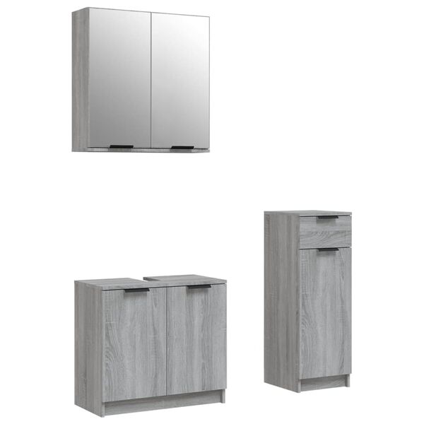 vidaXL Set Mobili da Bagno 3 pz Grigio Sonoma in Legno Multistrato