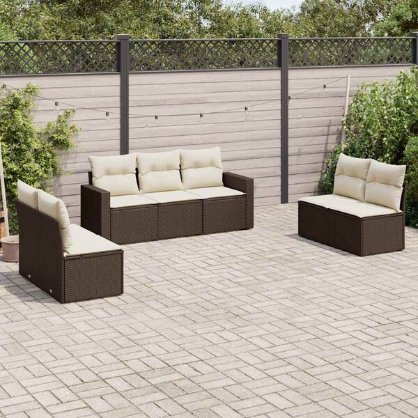 vidaXL Set Divani da Giardino 7 pz con Cuscini Marrone in Polyrattan