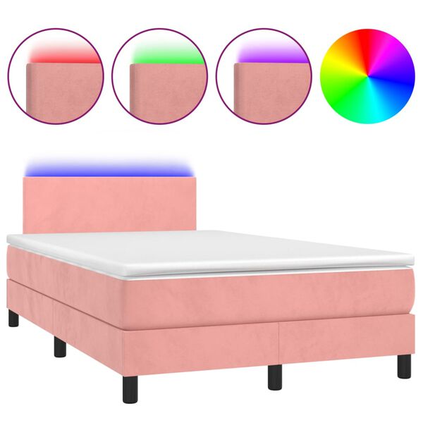 vidaXL Letto a Molle con Materasso e LED Rosa 120x200 cm in Velluto