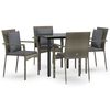 vidaXL Set da Pranzo Giardino 5pz Nero e Grigio con Cuscini Polyrattan